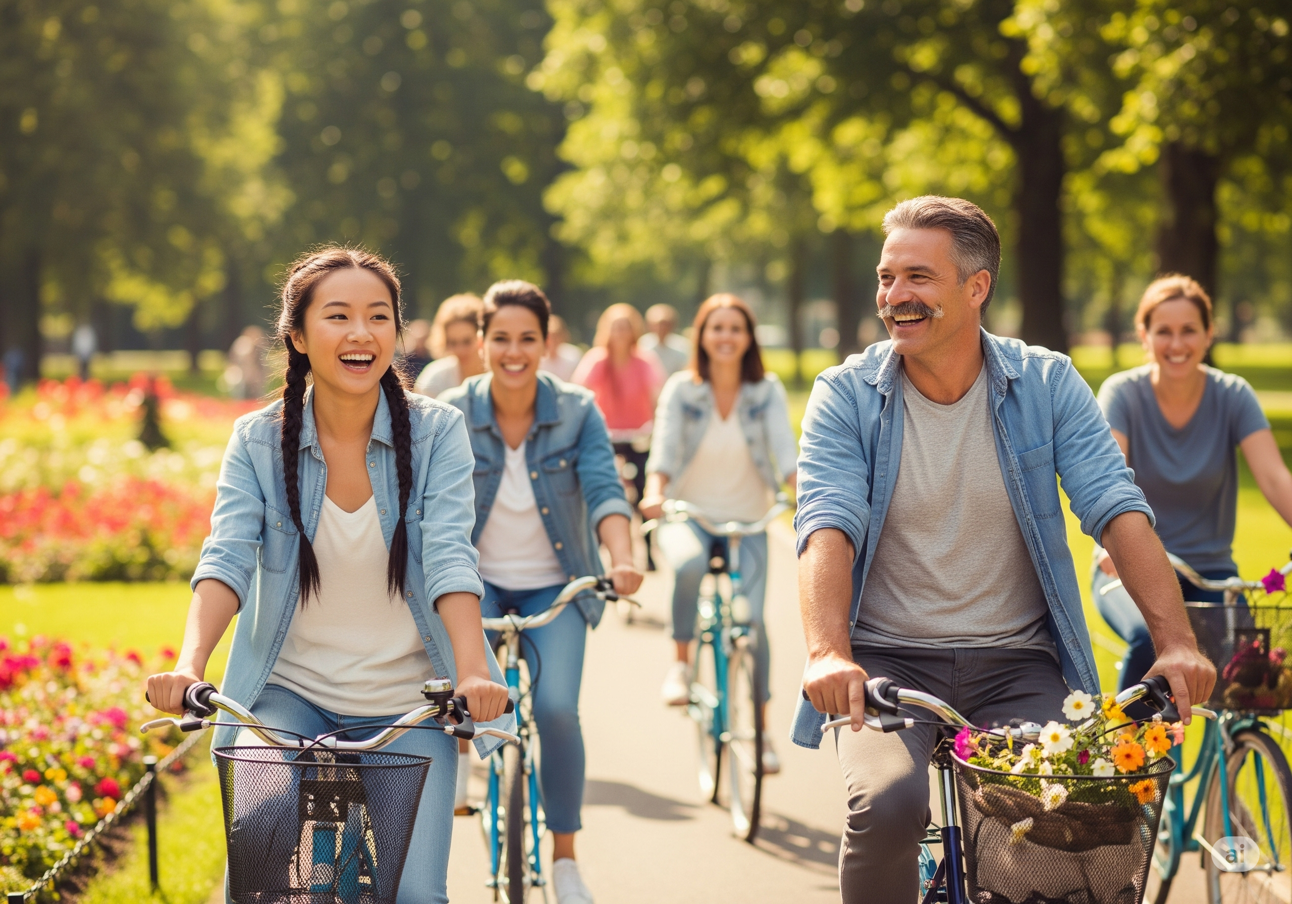 people riding bikes AI image
